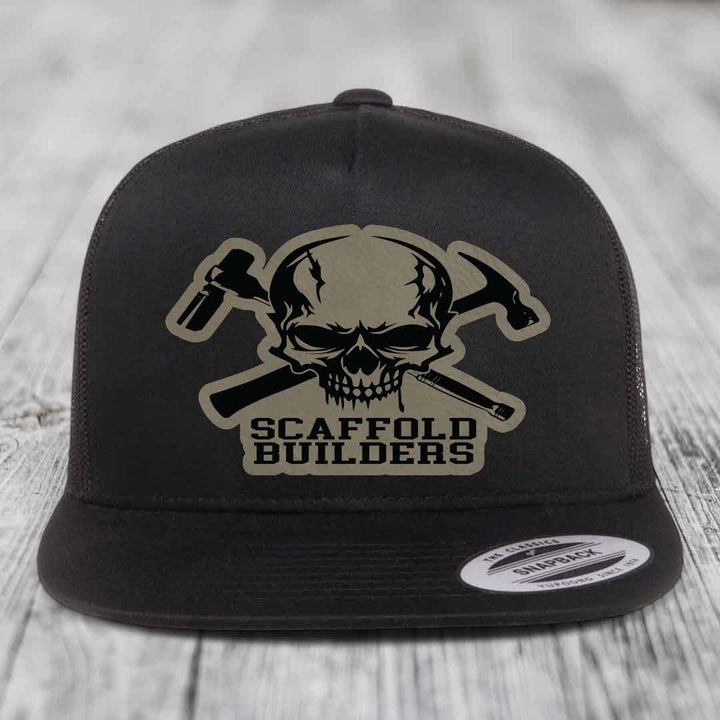 Scaffold Builders - Leather Patch Hat - Light Brown to Black Patch - Yupoong 6006 Snapback Flatbill Hat