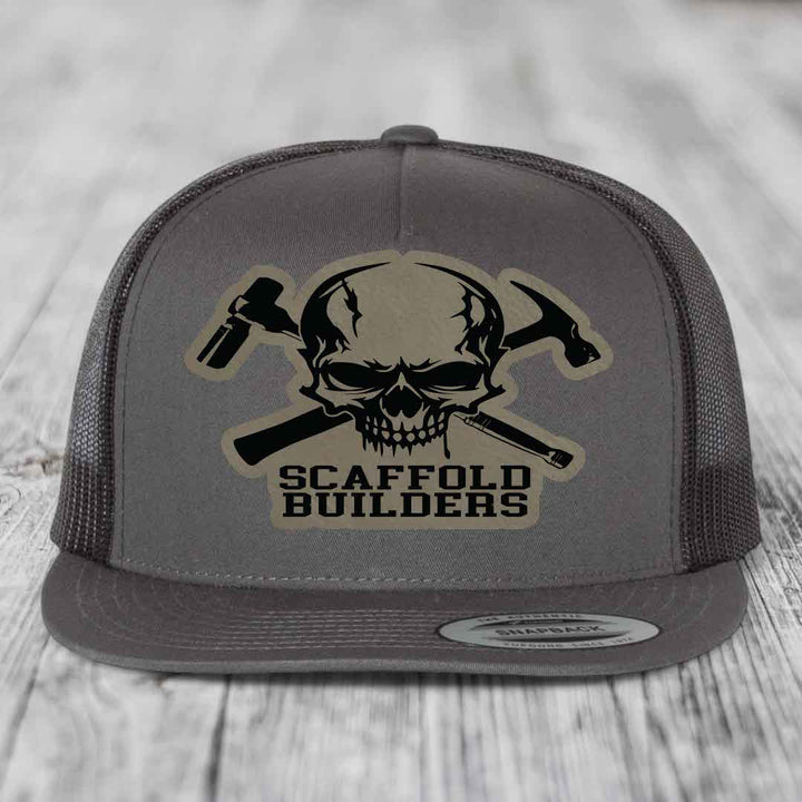 Scaffold Builders - Leather Patch Hat - Light Brown to Black Patch - Yupoong 6006 Snapback Flatbill Hat