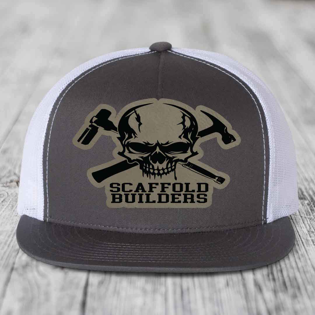 Scaffold Builders - Leather Patch Hat - Light Brown to Black Patch - Yupoong 6006 Snapback Flatbill Hat