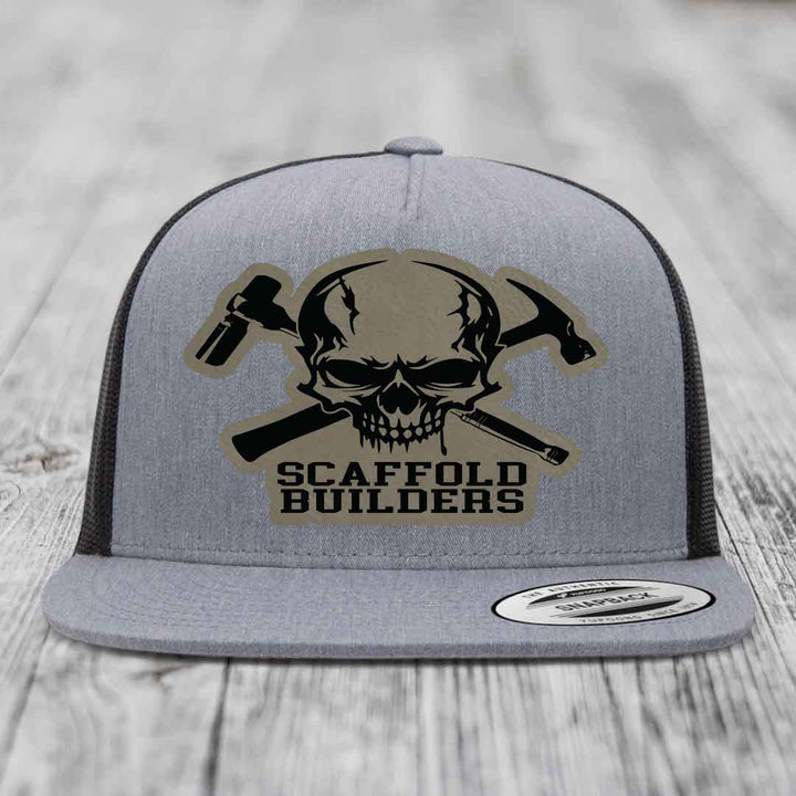Scaffold Builders - Leather Patch Hat - Light Brown to Black Patch - Yupoong 6006 Snapback Flatbill Hat