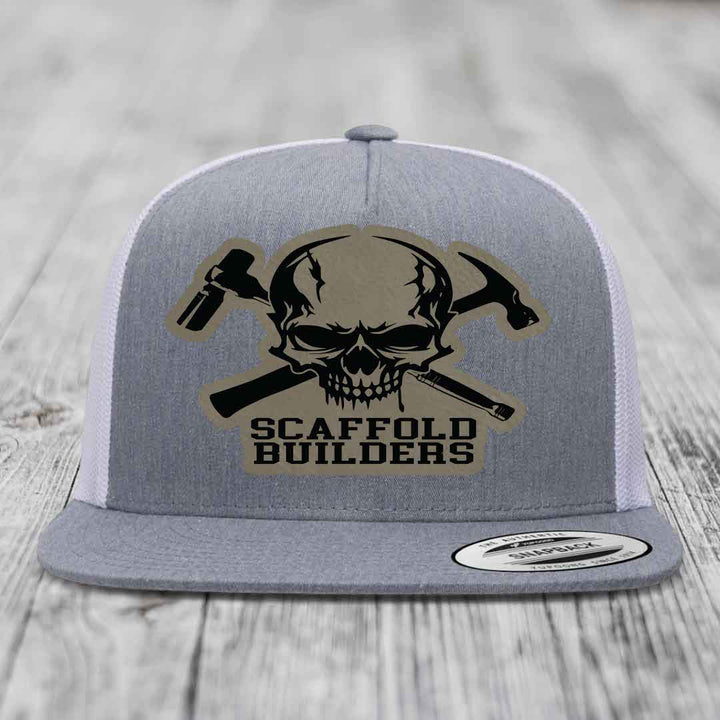 Scaffold Builders - Leather Patch Hat - Light Brown to Black Patch - Yupoong 6006 Snapback Flatbill Hat