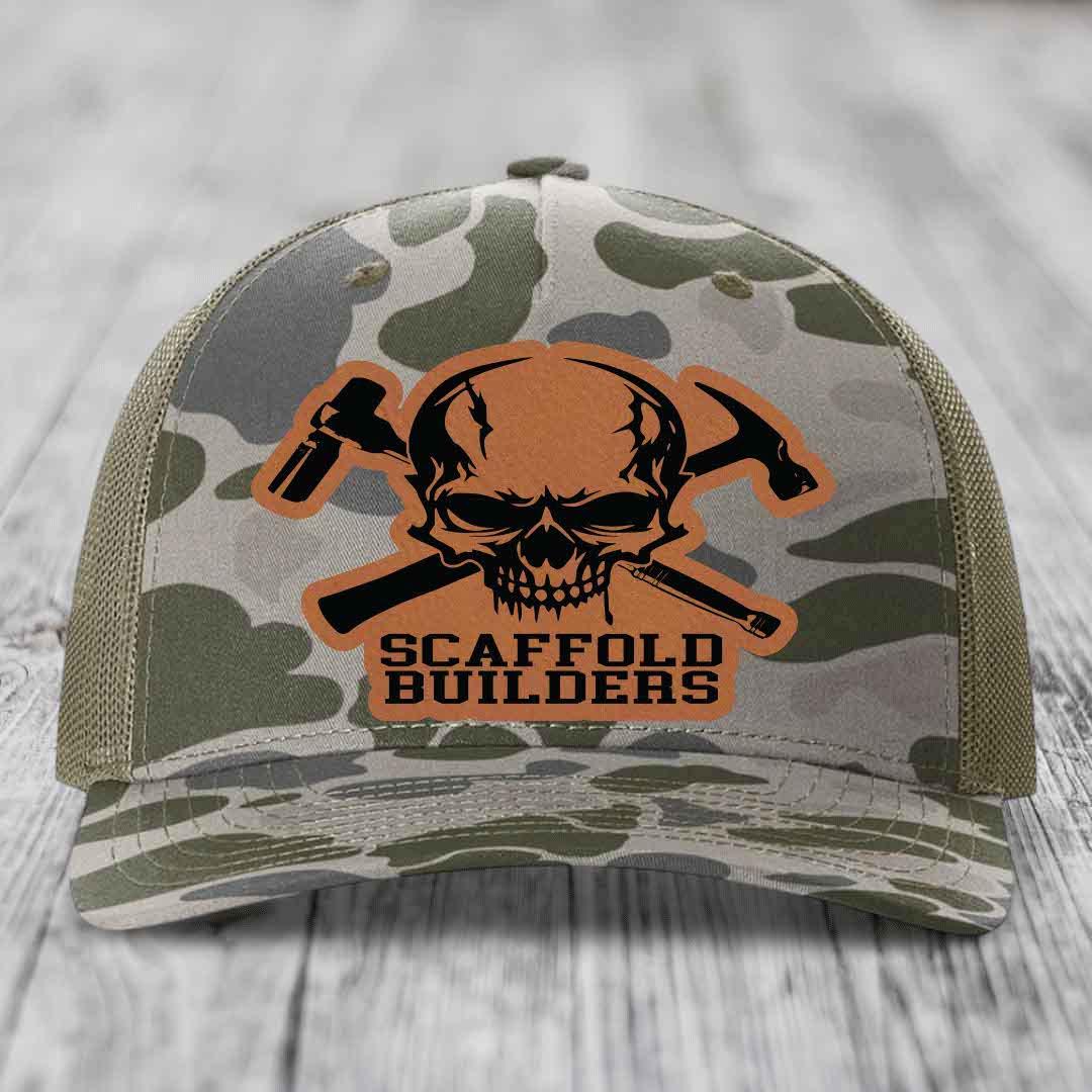 Scaffold Builders - Leather Patch Hat - Rawhide to Black Patch - Richardson 112PFP Snapback Trucker Hat