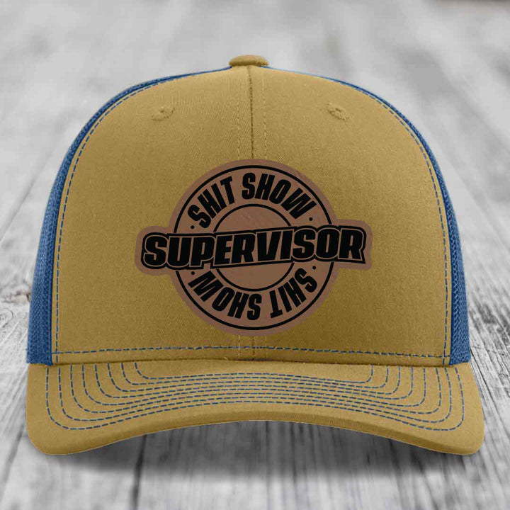 Shit Show Supervisor - Leather Patch Hat - Dark Brown to Black Patch - Richardson 112 Snapback Trucker Hat