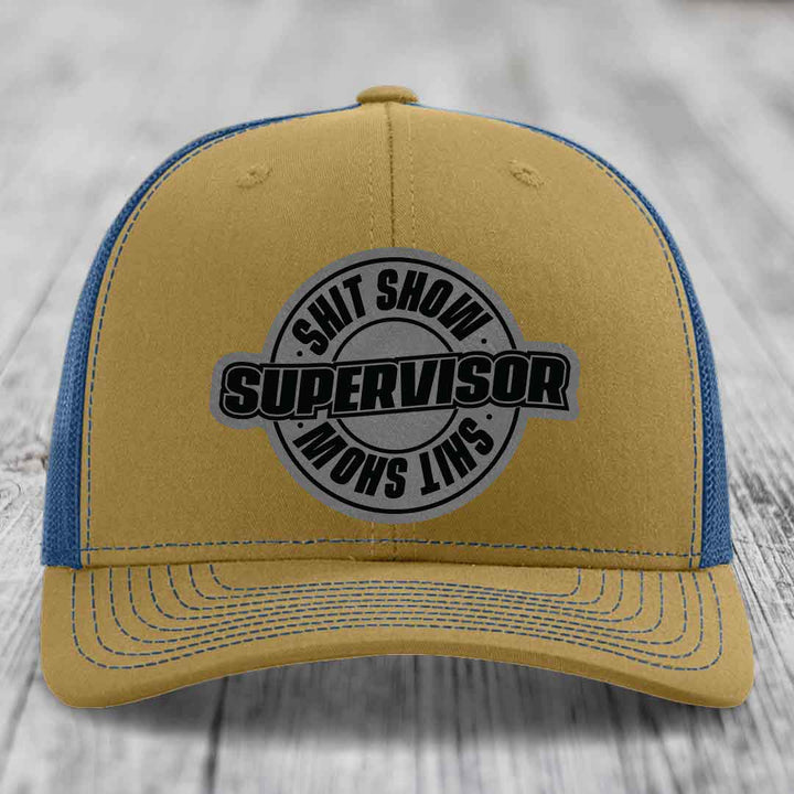 Shit Show Supervisor - Leather Patch Hat - Grey to Black Patch - Richardson 112 Snapback Trucker Hat
