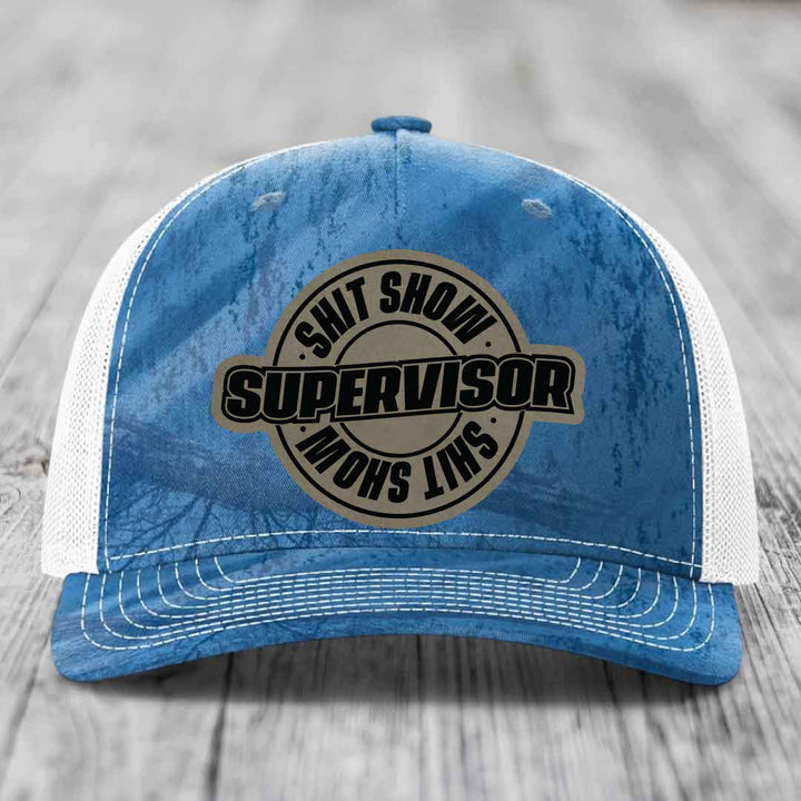 Shit Show Supervisor - Leather Patch Hat - Light Brown to Black Patch - Richardson 112PFP Snapback Trucker Hat
