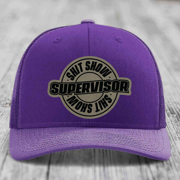 Shit Show Supervisor - Leather Patch Hat - Light Brown to Black Patch - Richardson 112 Snapback Trucker Hat