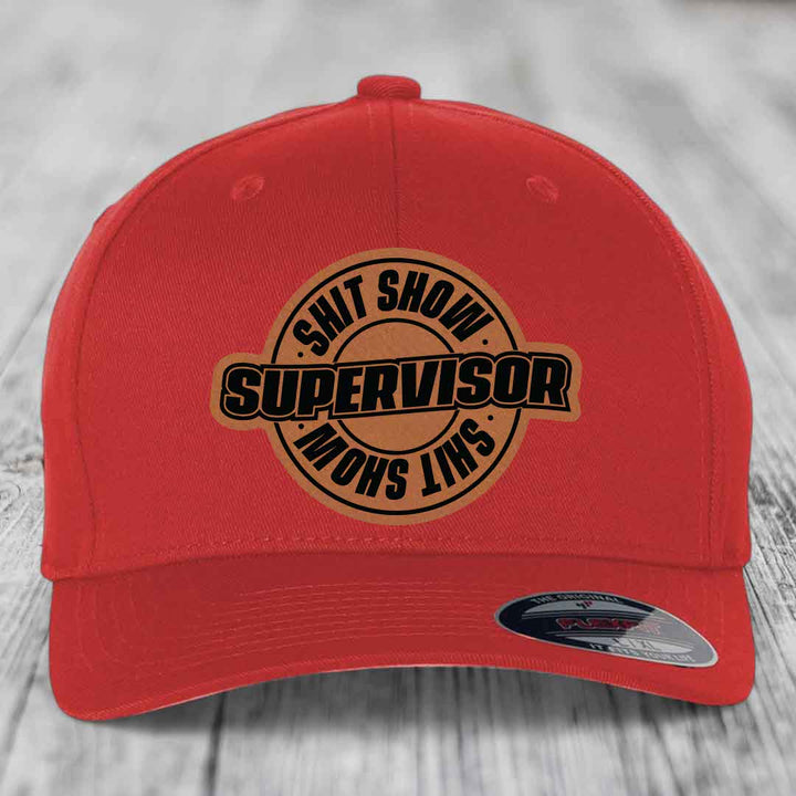 Red baseball cap with circular &