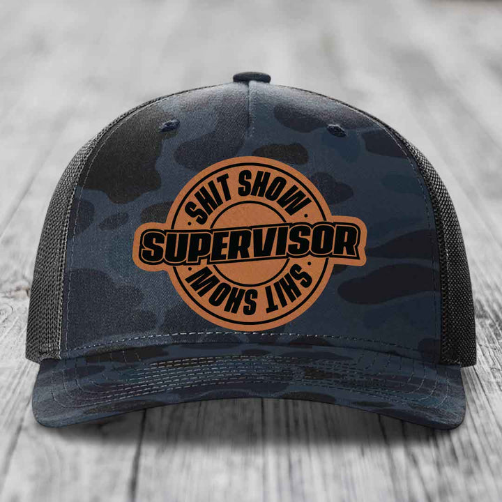 Shit Show Supervisor - Leather Patch Hat - Rawhide to Black Patch - Richardson 112PFP Snapback Trucker Hat