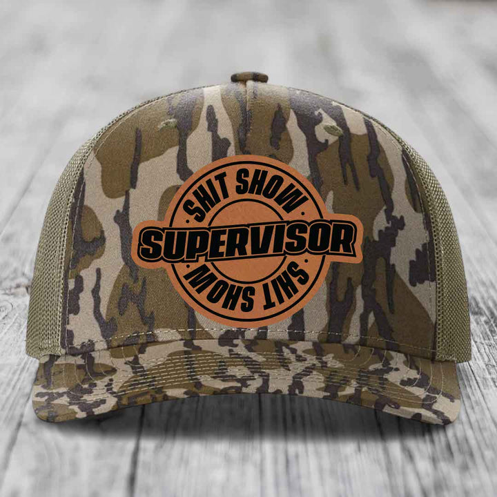 Shit Show Supervisor - Leather Patch Hat - Rawhide to Black Patch - Richardson 112PFP Snapback Trucker Hat