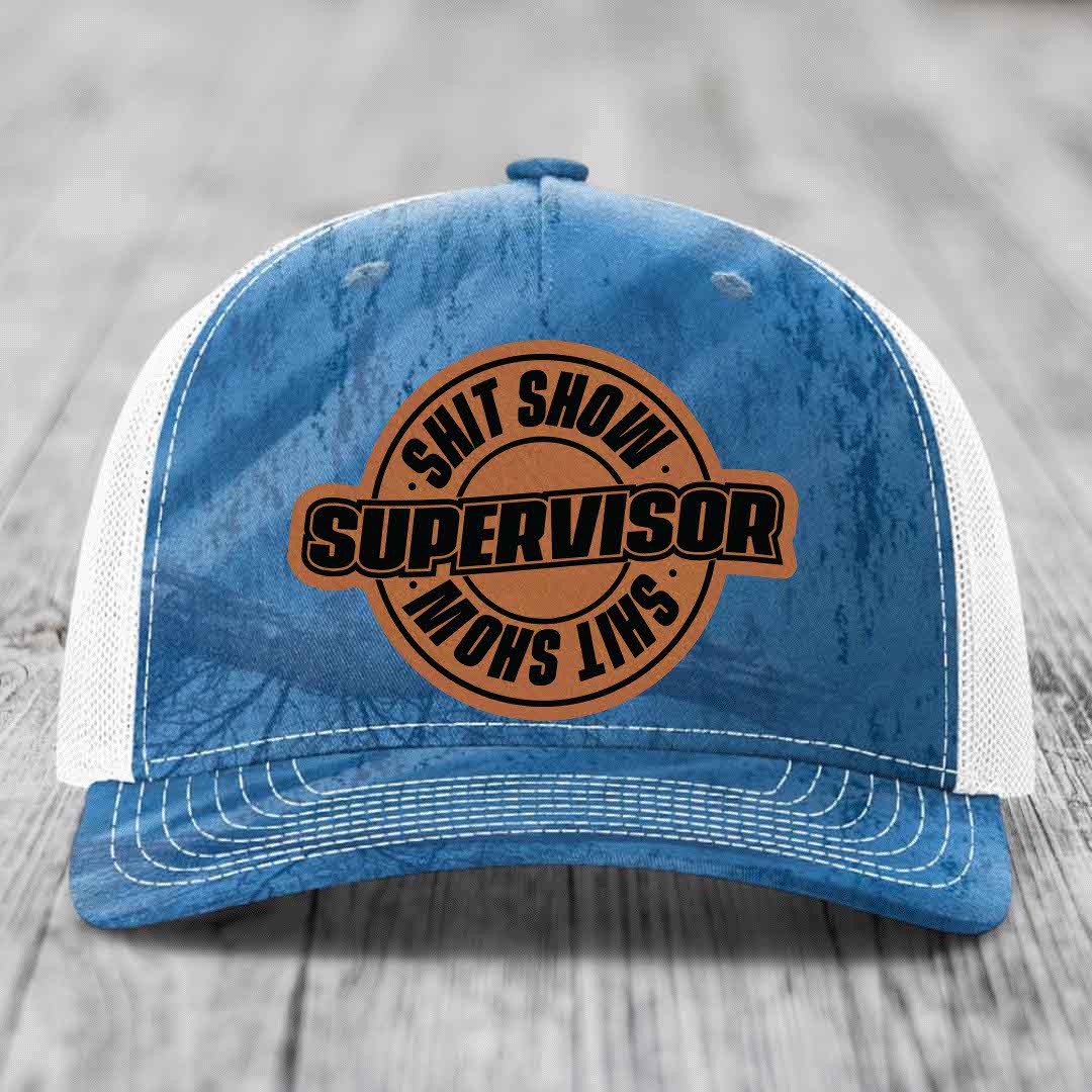 Shit Show Supervisor - Leather Patch Hat - Rawhide to Black Patch - Richardson 112PFP Snapback Trucker Hat