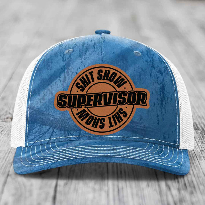 Shit Show Supervisor - Leather Patch Hat - Rawhide to Black Patch - Richardson 112PFP Snapback Trucker Hat