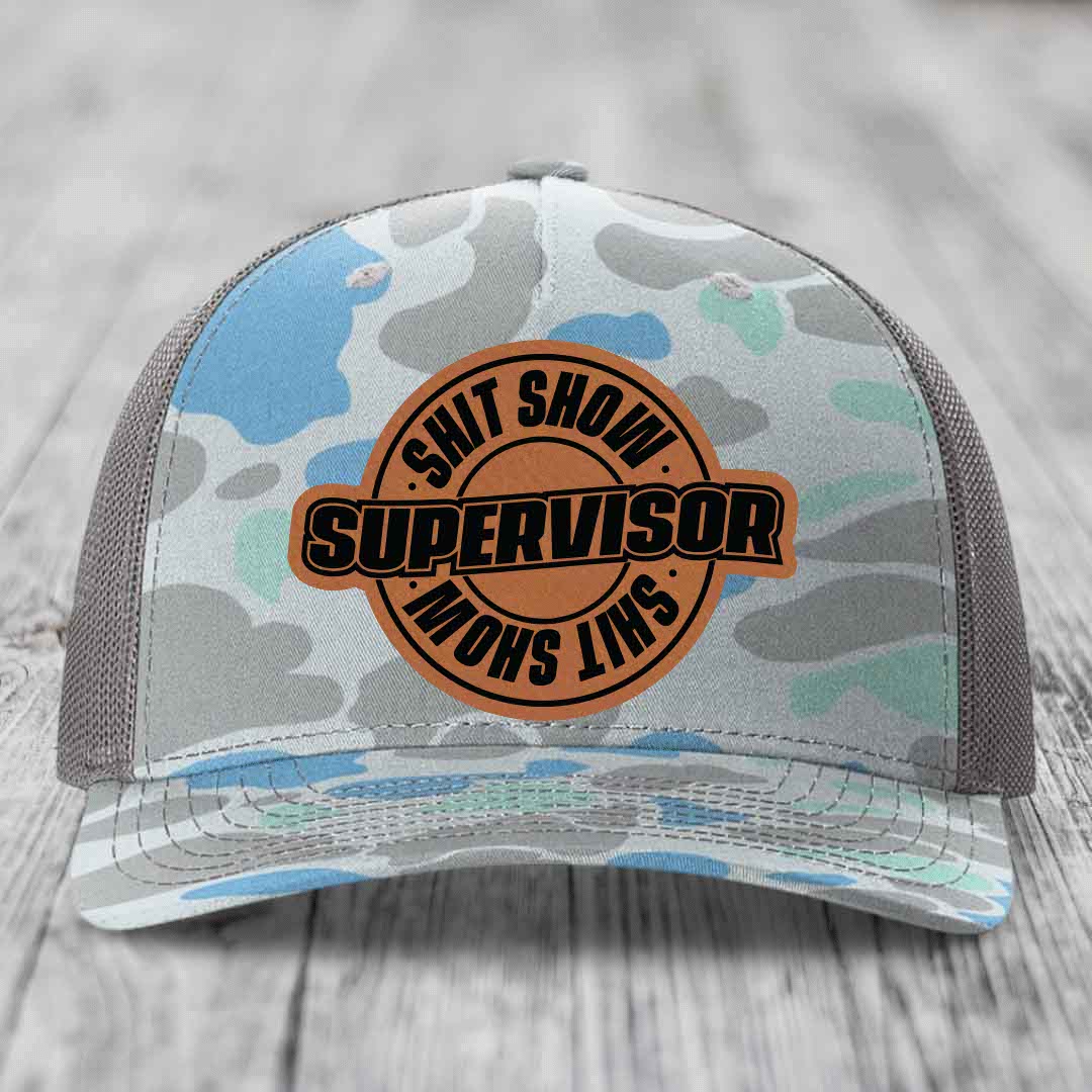 Shit Show Supervisor - Leather Patch Hat - Rawhide to Black Patch - Richardson 112PFP Snapback Trucker Hat