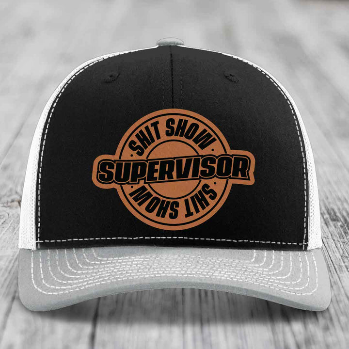 Shit Show Supervisor - Leather Patch Hat - Rawhide to Black Patch - Richardson 112 Snapback Trucker Hat