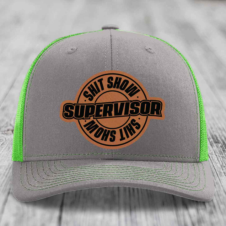 Shit Show Supervisor - Leather Patch Hat - Rawhide to Black Patch - Richardson 112 Snapback Trucker Hat