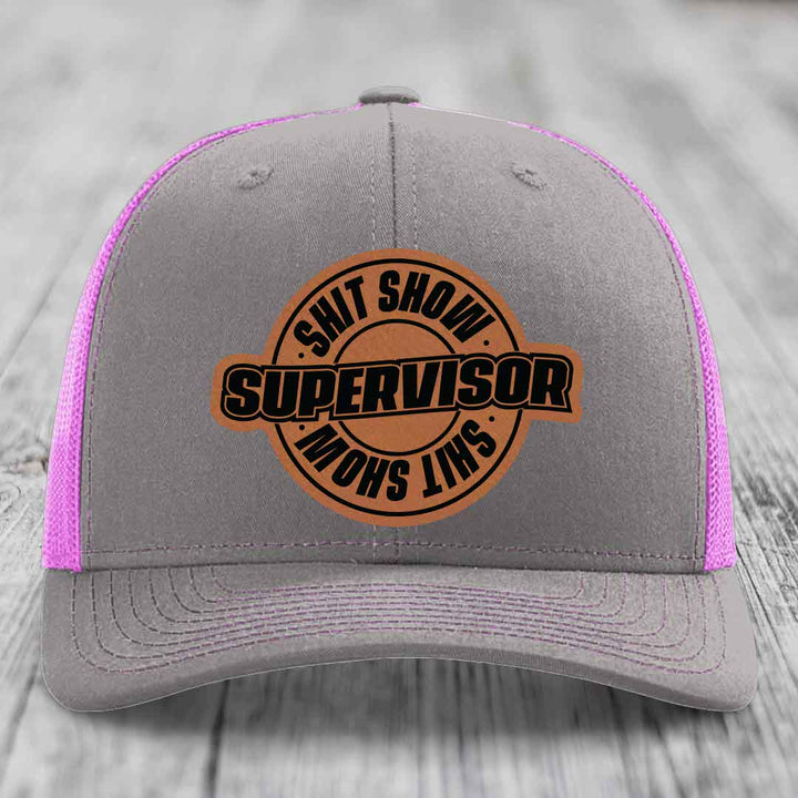 Shit Show Supervisor - Leather Patch Hat - Rawhide to Black Patch - Richardson 112 Snapback Trucker Hat