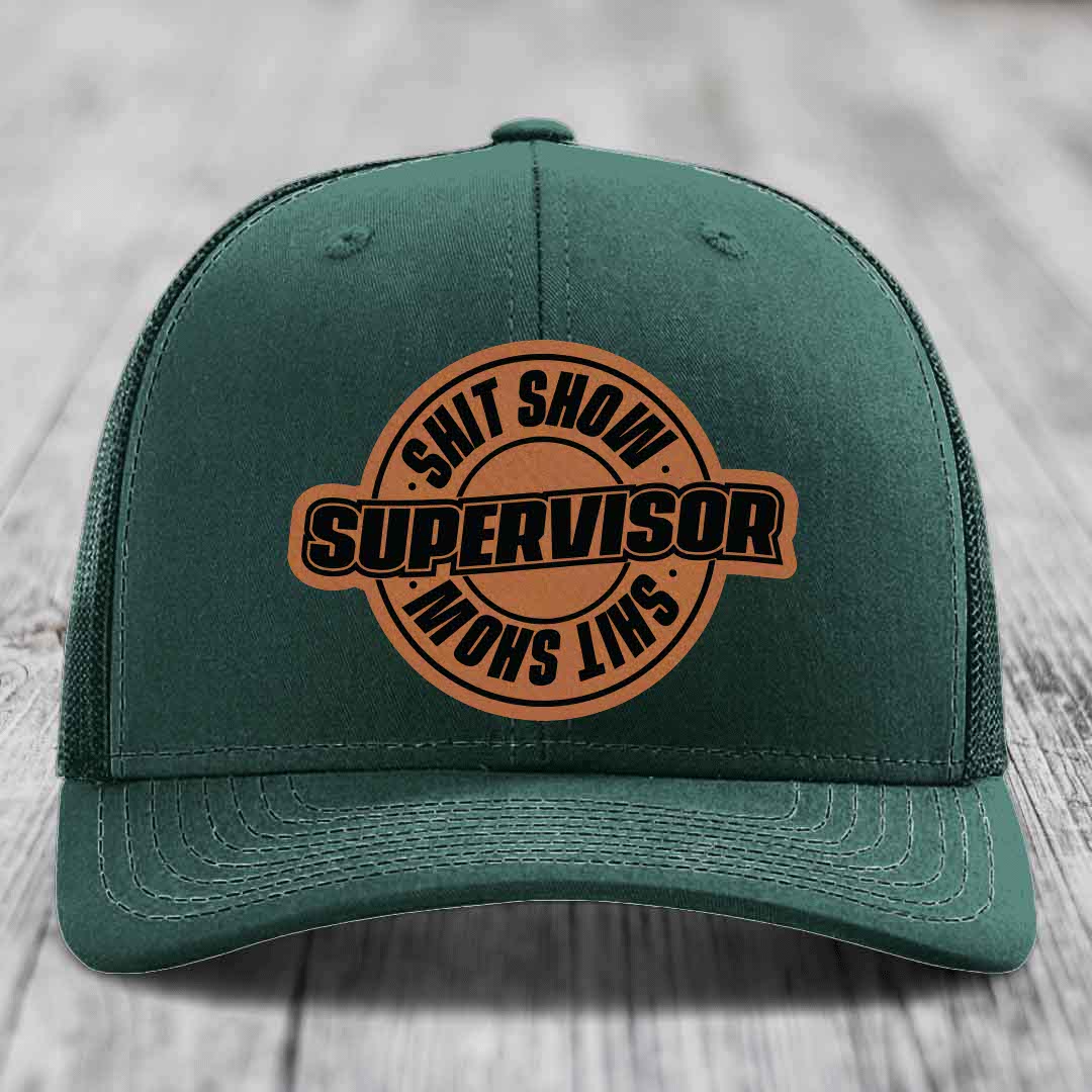 Shit Show Supervisor - Leather Patch Hat - Rawhide to Black Patch - Richardson 112 Snapback Trucker Hat