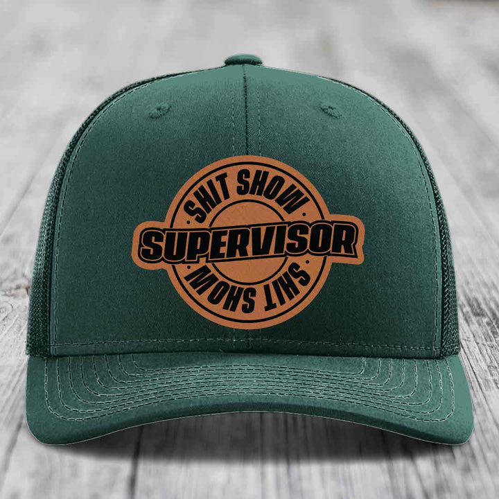 Shit Show Supervisor - Leather Patch Hat - Rawhide to Black Patch - Richardson 112 Snapback Trucker Hat
