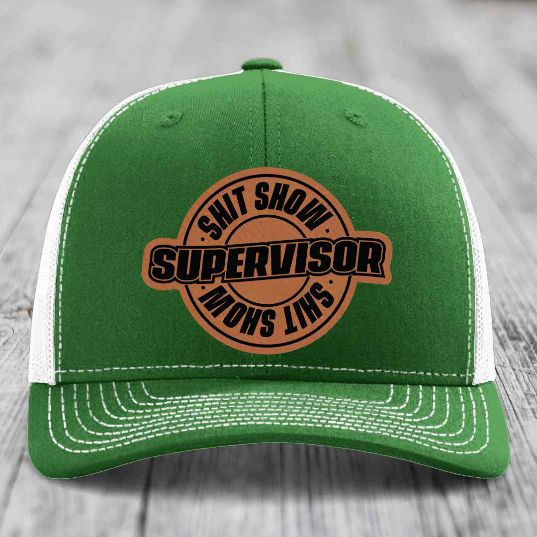 Shit Show Supervisor - Leather Patch Hat - Rawhide to Black Patch - Richardson 112 Snapback Trucker Hat