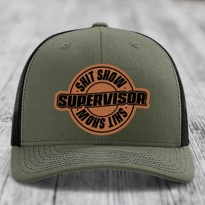 Shit Show Supervisor - Leather Patch Hat - Rawhide to Black Patch - Richardson 112 Snapback Trucker Hat
