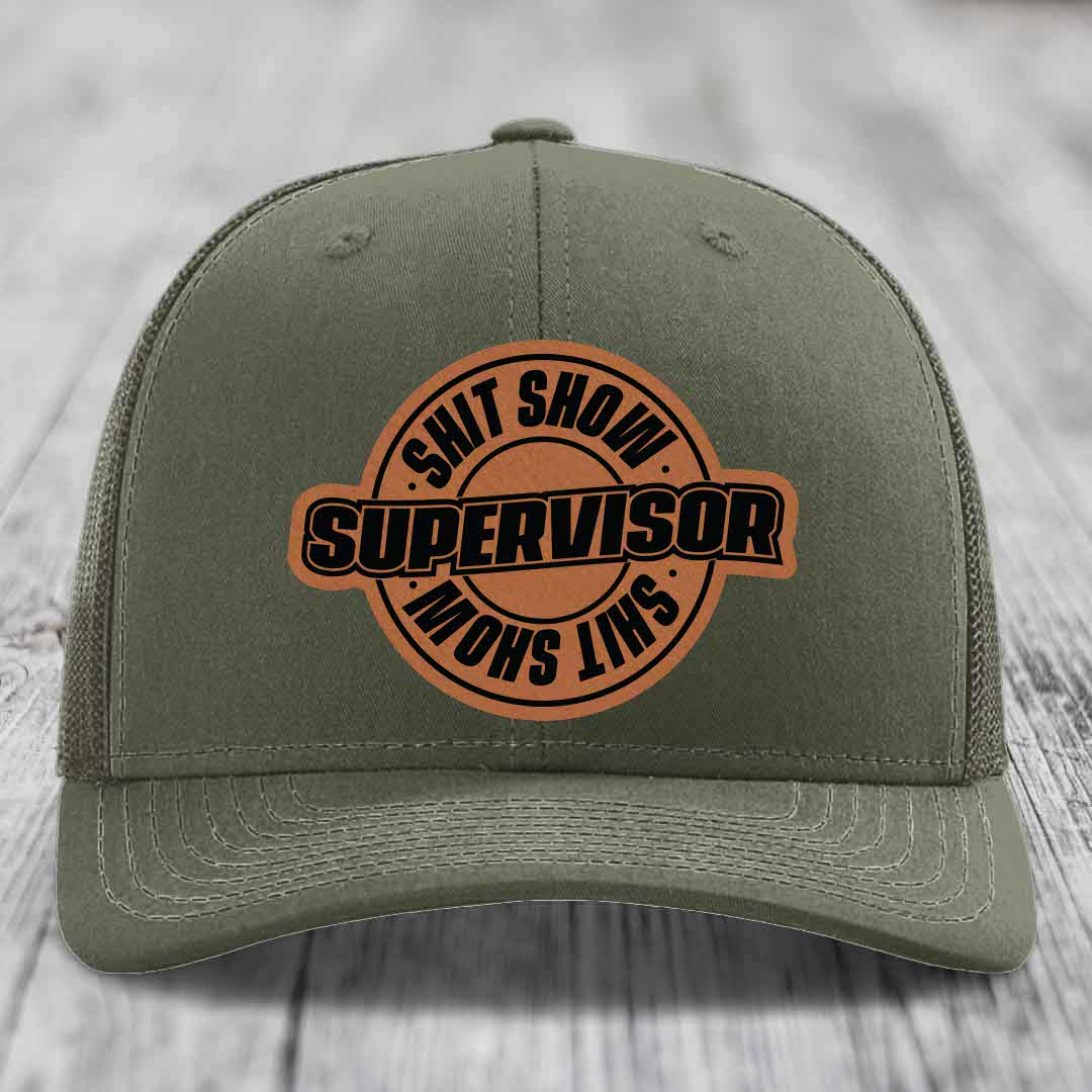 Shit Show Supervisor - Leather Patch Hat - Rawhide to Black Patch - Richardson 112 Snapback Trucker Hat