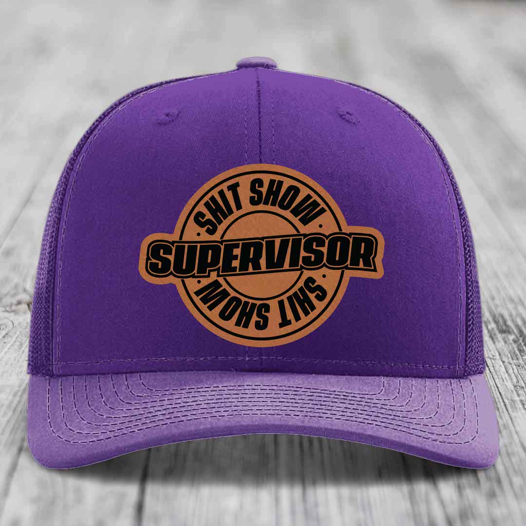 Shit Show Supervisor - Leather Patch Hat - Rawhide to Black Patch - Richardson 112 Snapback Trucker Hat