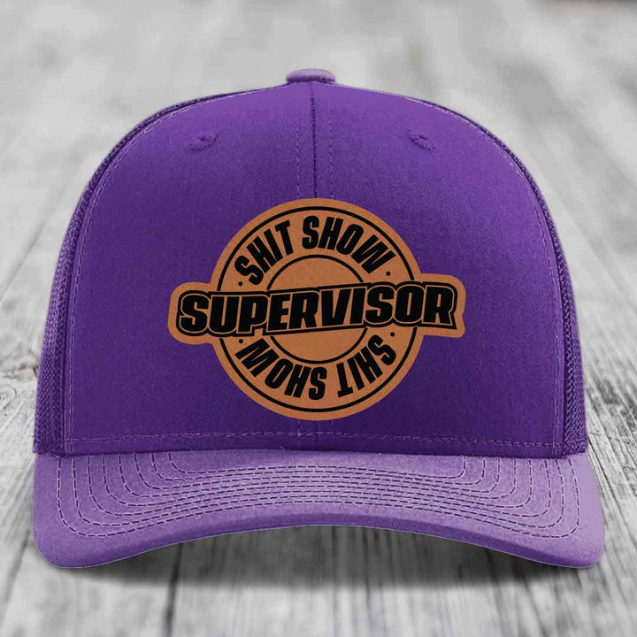 Shit Show Supervisor - Leather Patch Hat - Rawhide to Black Patch - Richardson 112 Snapback Trucker Hat