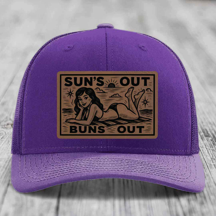 Suns Out, Buns Out - Leather Patch Hat - Dark Brown to Black Patch - Richardson 112 Snapback Trucker Hat
