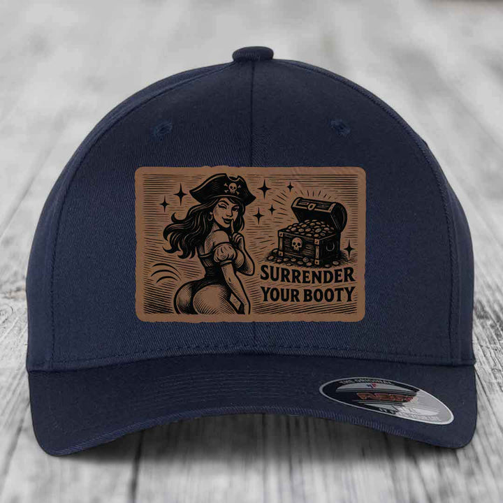 Surrender Your Booty - Leather Patch Hat - Dark Brown to Black Patch - Flexfit 6277 Fitted Hat