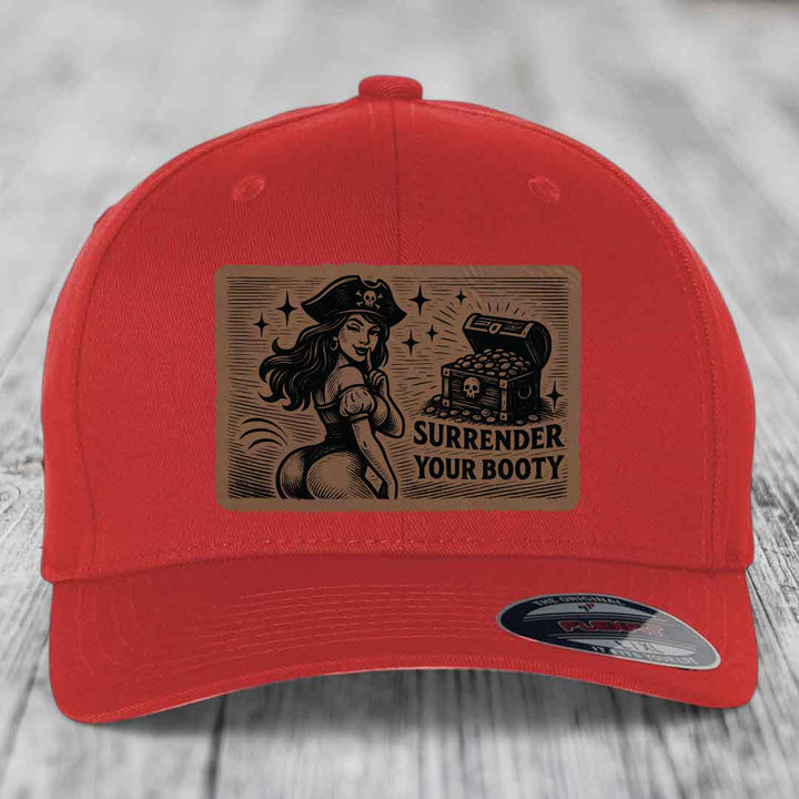 Surrender Your Booty - Leather Patch Hat - Dark Brown to Black Patch - Flexfit 6277 Fitted Hat