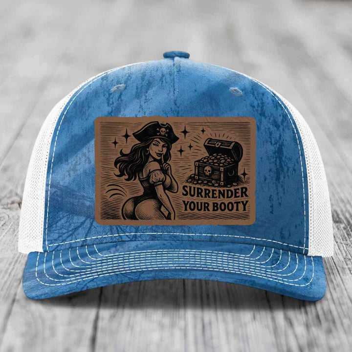 Surrender Your Booty - Leather Patch Hat - Dark Brown to Black Patch - Richardson 112PFP Snapback Trucker Hat