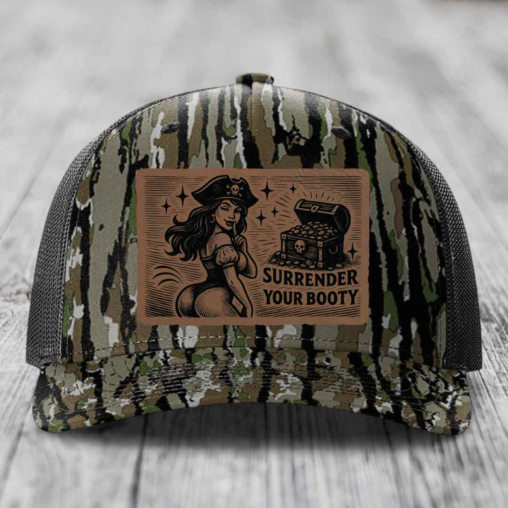 Surrender Your Booty - Leather Patch Hat - Dark Brown to Black Patch - Richardson 112PFP Snapback Trucker Hat