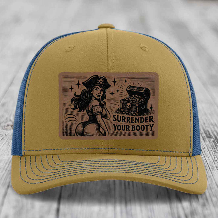Surrender Your Booty - Leather Patch Hat - Dark Brown to Black Patch - Richardson 112 Snapback Trucker Hat