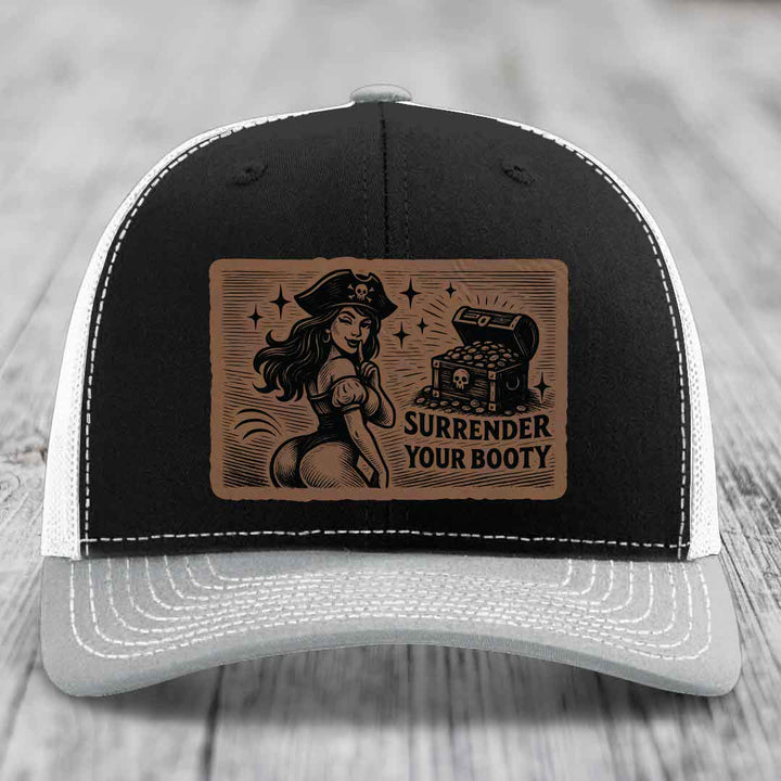 Surrender Your Booty - Leather Patch Hat - Dark Brown to Black Patch - Richardson 112 Snapback Trucker Hat