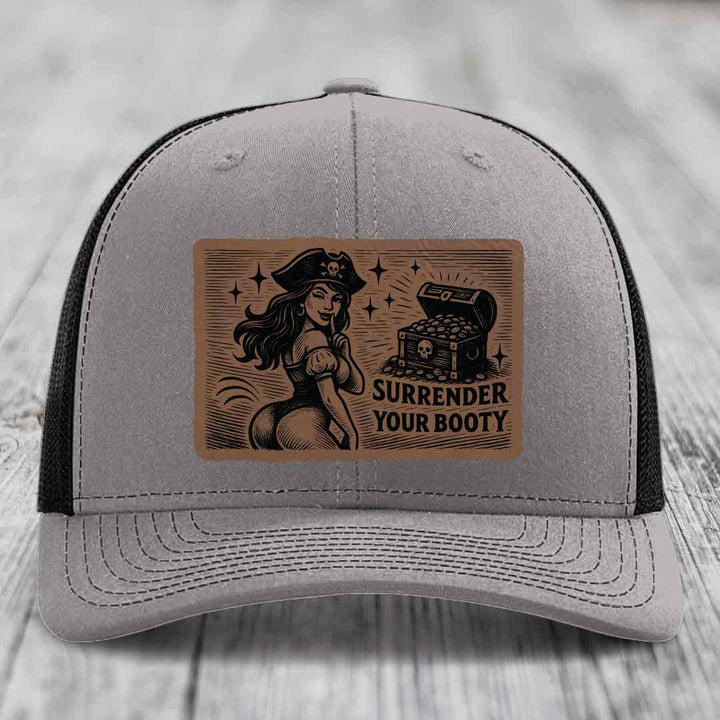 Surrender Your Booty - Leather Patch Hat - Dark Brown to Black Patch - Richardson 112 Snapback Trucker Hat