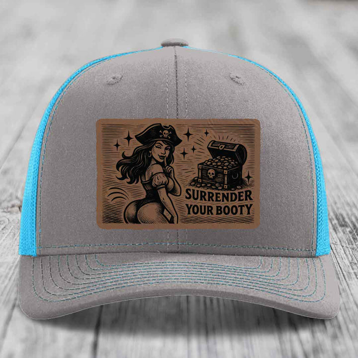 Surrender Your Booty - Leather Patch Hat - Dark Brown to Black Patch - Richardson 112 Snapback Trucker Hat