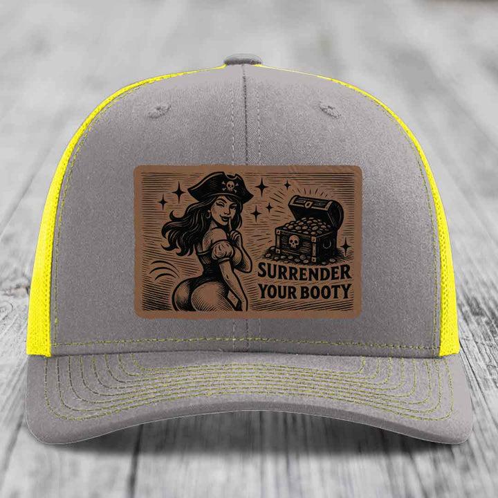 Surrender Your Booty - Leather Patch Hat - Dark Brown to Black Patch - Richardson 112 Snapback Trucker Hat
