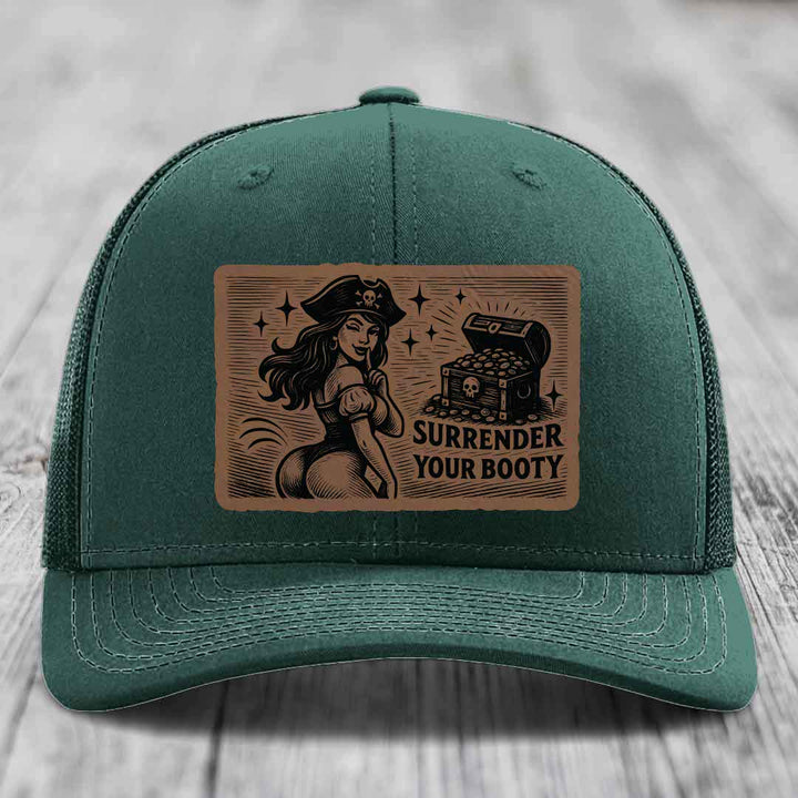 Surrender Your Booty - Leather Patch Hat - Dark Brown to Black Patch - Richardson 112 Snapback Trucker Hat