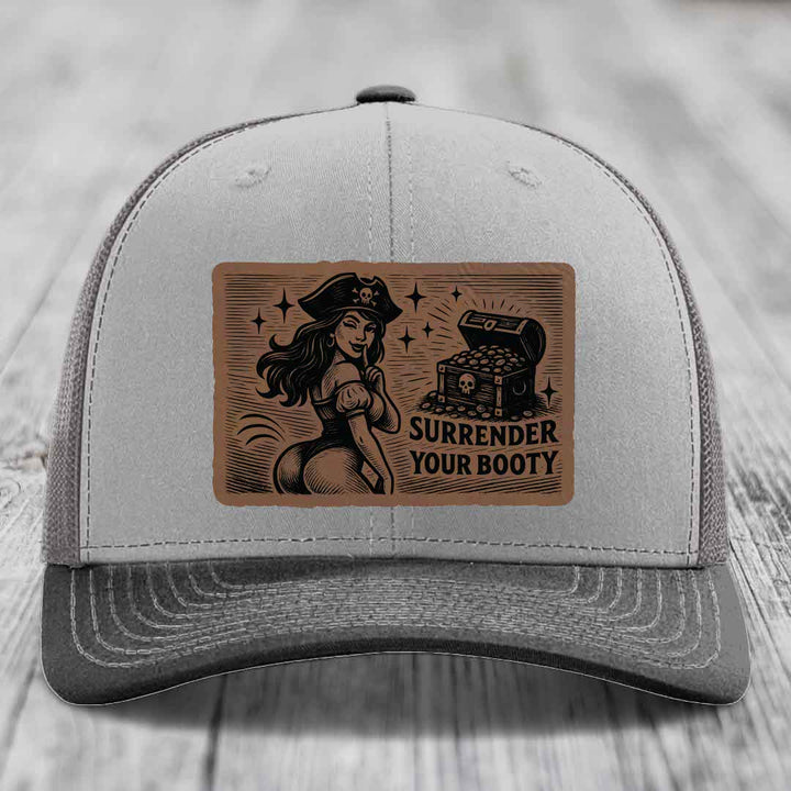 Surrender Your Booty - Leather Patch Hat - Dark Brown to Black Patch - Richardson 112 Snapback Trucker Hat