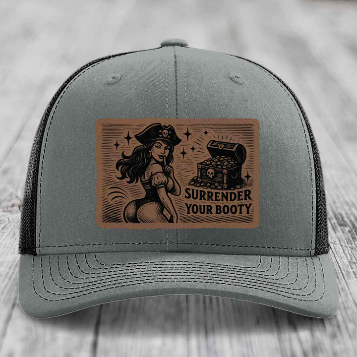 Surrender Your Booty - Leather Patch Hat - Dark Brown to Black Patch - Richardson 112 Snapback Trucker Hat