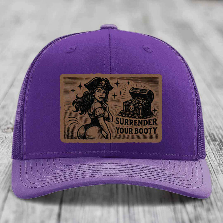 Surrender Your Booty - Leather Patch Hat - Dark Brown to Black Patch - Richardson 112 Snapback Trucker Hat