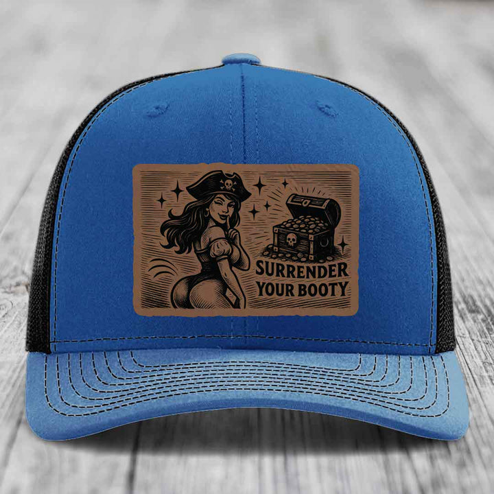 Surrender Your Booty - Leather Patch Hat - Dark Brown to Black Patch - Richardson 112 Snapback Trucker Hat