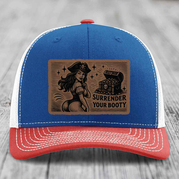 Surrender Your Booty - Leather Patch Hat - Dark Brown to Black Patch - Richardson 112 Snapback Trucker Hat