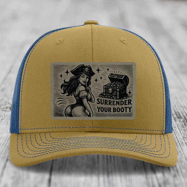 Surrender Your Booty - Leather Patch Hat - Light Brown to Black Patch - Richardson 112 Snapback Trucker Hat