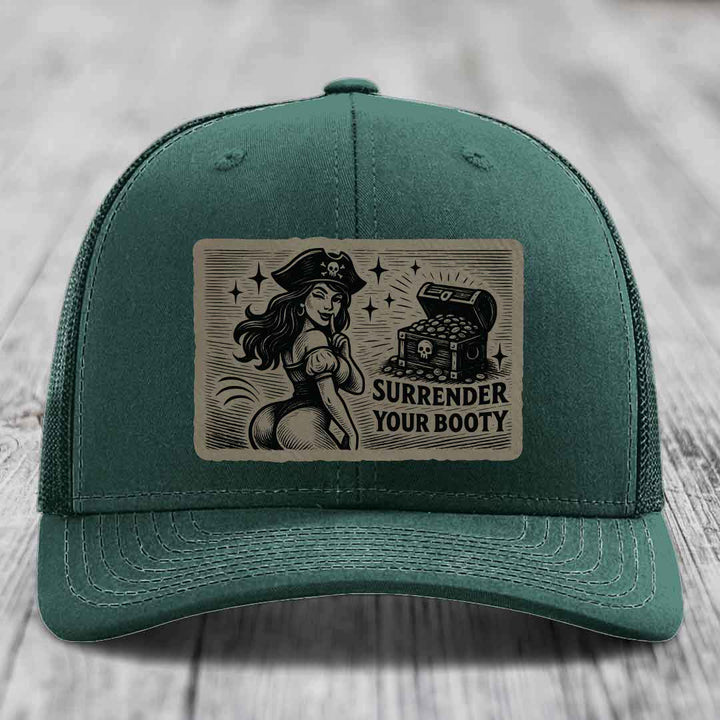 Surrender Your Booty - Leather Patch Hat - Light Brown to Black Patch - Richardson 112 Snapback Trucker Hat