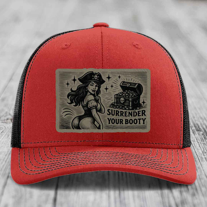 Surrender Your Booty - Leather Patch Hat - Light Brown to Black Patch - Richardson 112 Snapback Trucker Hat