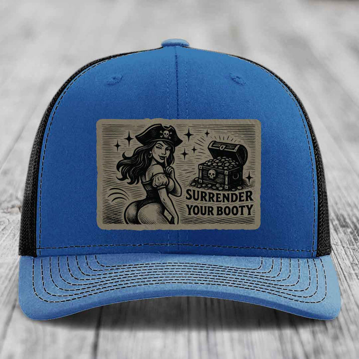 Surrender Your Booty - Leather Patch Hat - Light Brown to Black Patch - Richardson 112 Snapback Trucker Hat