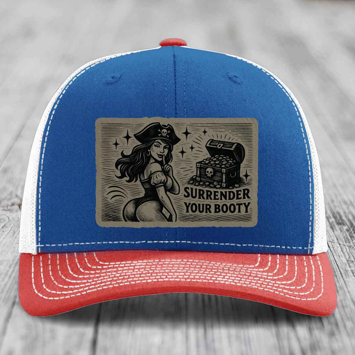 Surrender Your Booty - Leather Patch Hat - Light Brown to Black Patch - Richardson 112 Snapback Trucker Hat