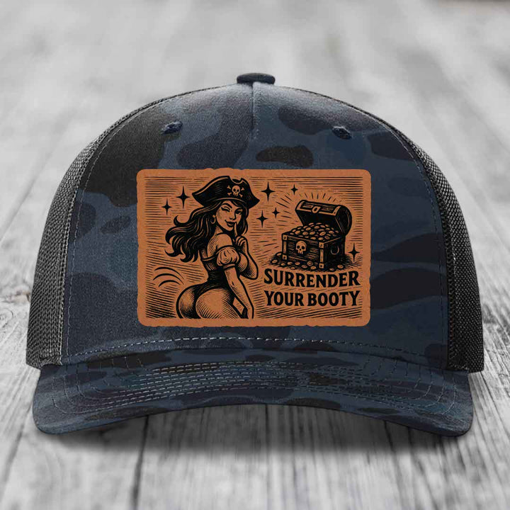 Surrender Your Booty - Leather Patch Hat - Rawhide to Black Patch - Richardson 112PFP Snapback Trucker Hat