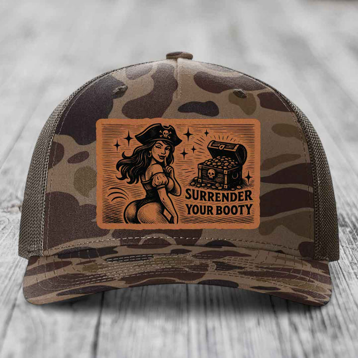 Surrender Your Booty - Leather Patch Hat - Rawhide to Black Patch - Richardson 112PFP Snapback Trucker Hat