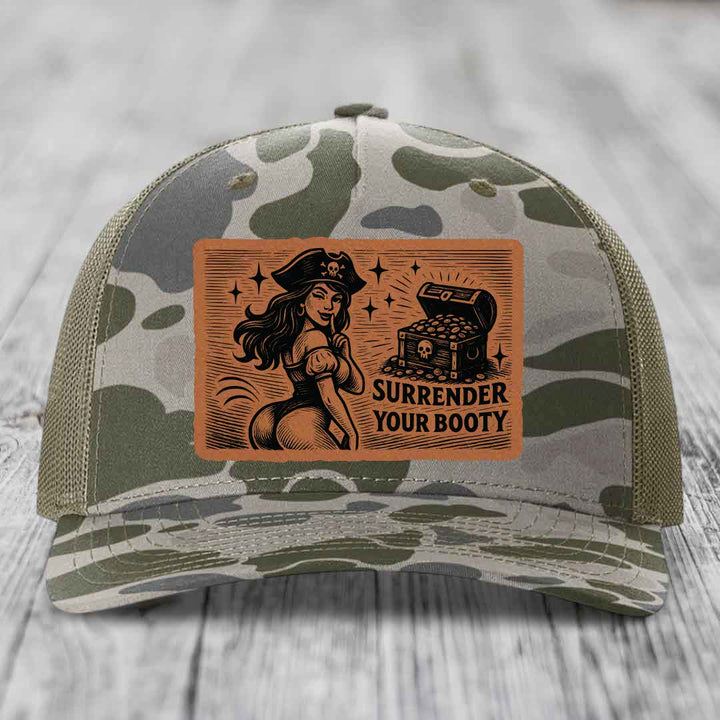 Surrender Your Booty - Leather Patch Hat - Rawhide to Black Patch - Richardson 112PFP Snapback Trucker Hat